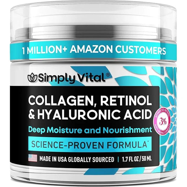 SimplyVital Collagen, Retinol & Hyaluronic Acid Cream - Anti-Aging Face Moisturizer for Face, Firming Skin Care Neck & Déc...