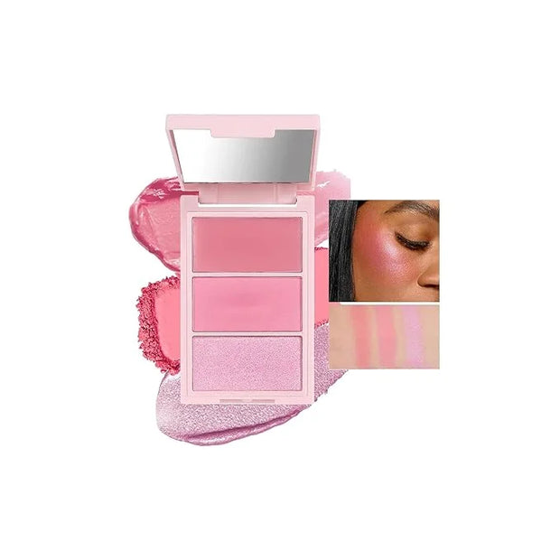 3D Blush Palette, Multi-Use Makeup Powder Pink Blush Palette Makeup Cream Blush For Cheeks, Lightweight, Smooth, Blendable...