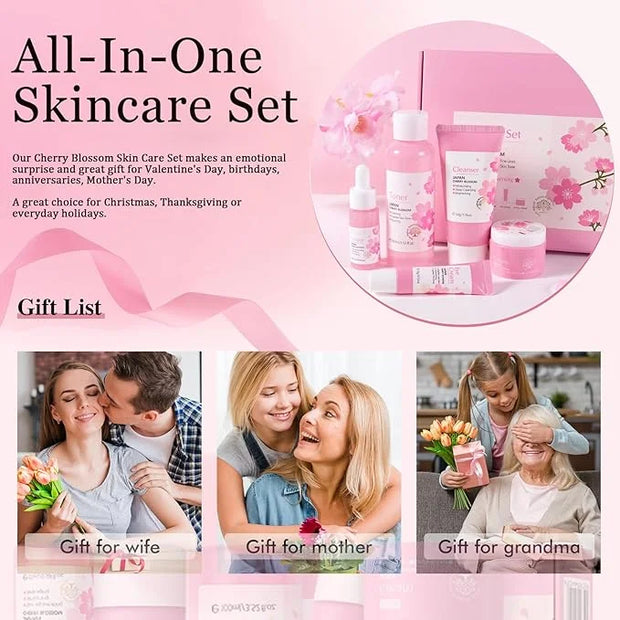 Cherry Blossom Skin Care Kit - Skincare for Girls 10-12 - Hydrating Travel Essentials - Travel Kit with Face Wash, Essence...