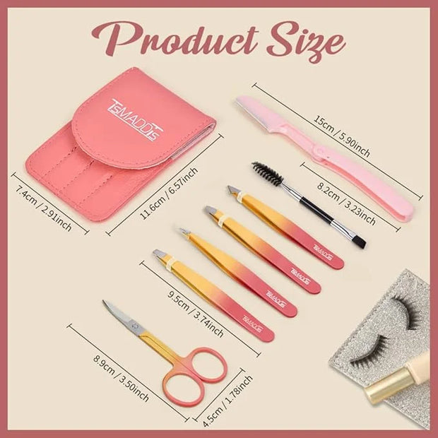 TsMADDTs 7PCS Tweezers Set for Women Facial Hair, Precision Tweezer for Eyebrows with Curved Scissor and Eyebrow Razor for...
