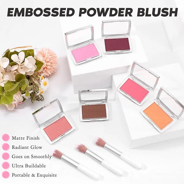 Cherry Blush Powder Blush for Cheeks with Brush, Matte Blush Palette Blush Powder Face Blusher, Natural Blendable Formula ...