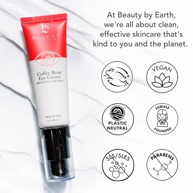 Beauty by Earth Caffeine Eye Cream for Puffiness & Bags Under Eyes - USA Made with Natural & Organic Ingredients, Under Ey...