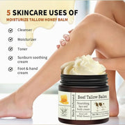 Beef Tallow For Skin – Natural Tallow and Honey Balm Face Moisturizer, Organic Grass-Fed Tallow, Deeply Nourishing Whipped...