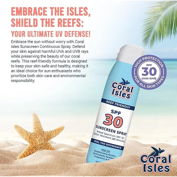Sunscreen Spray SPF 30 - Broad Spectrum UVA/UVB Protection - Hawaii 104 Reef Act Compliant (Oxybenzone & Octinoxate Free) ...