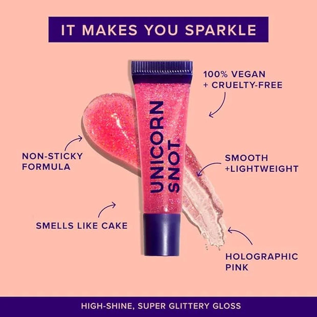 UNICORN SNOT Glitter Lip Gloss - Long-Lasting Sparkly Lip Shine - Vegan & Cruelty Free Non-Sticky Formula - Gloss for Fest...