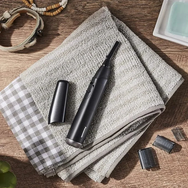 Panasonic Facial Hair Trimmer for Sensitive Skin, Unisex Detailer with Flexible Head, Gentle on Acne, Includes 2 Eyebrow A...