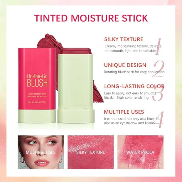 Multi-Use Cream Blush Stick,2-in-1 On-the-Go Blush for Cheek and Lip Tint,Waterproof Hydrating Tinted Solid Moisturizer Bl...