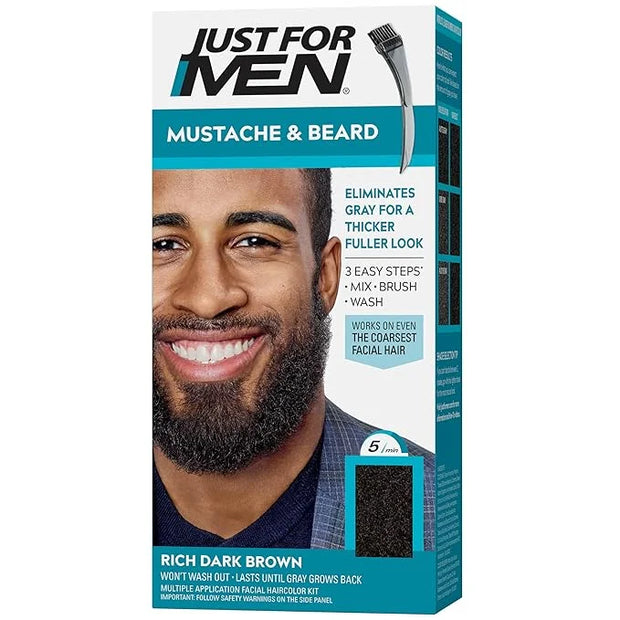 Just For Men Mustache & Beard, Beard Dye for Men with Brush Included, With Keratin Biotin Aloe and Coconut Oil for Healthy...