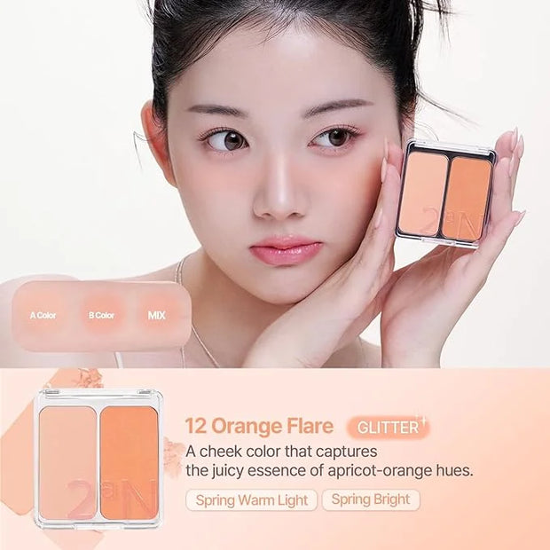 2aN Dual Color Face Blusher, Buildable & Blendable Cheek Color, Natural & Vibrant Finish, Long-Lasting Powder Blush, Blend...