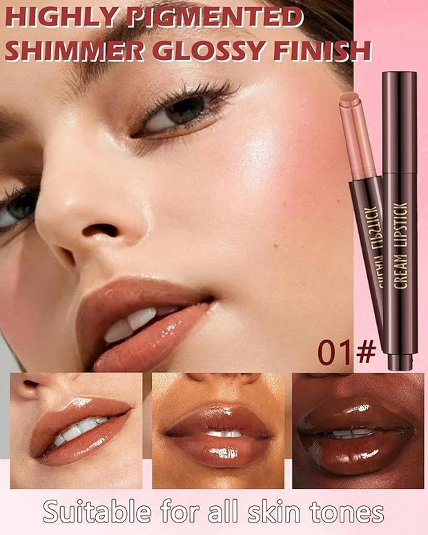 Hydrating Shimmer Lipstick,Moisturizing Jelly Lip Gloss,Dew Nude Lipstick Pen, Long Lasting Waterproof Tint Lip Balm Plump...