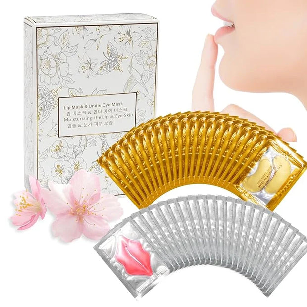 40 Pcs Lip Masks & Under Eye Masks, 24K Gold Gel Crystal Collagen Under Eye Patches for Puffy Eyes and Dark Circles, Effec...