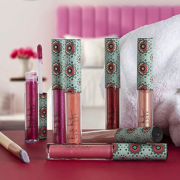 Nicole Miller Lip Gloss Collection Shimmery Glosses for Women and Girls Long Lasting Color Set with Rich Varied Colors, Pi...