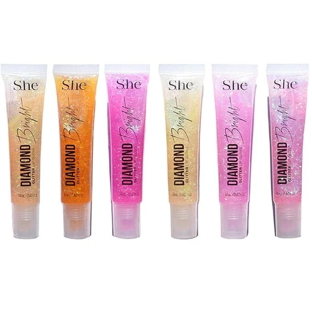 Beauty Bundle She Diamond Glitter Lip Gloss Bright High Shine Glitter Holographic Long Lasting Non-Sticky Formula Gifts fo...