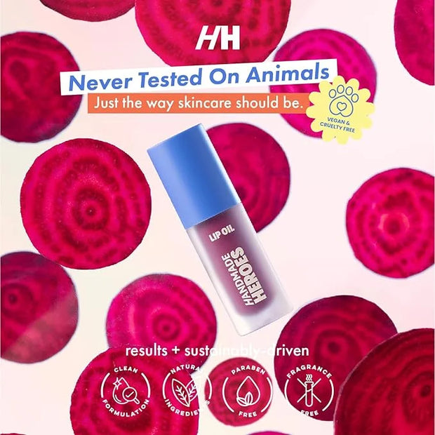 Handmade Heroes 100% Natural Vegan Lip Oil with Squalane Non-Sticky Lip Gloss Moisturizing, Shiny, Nourishing Korean Lip G...