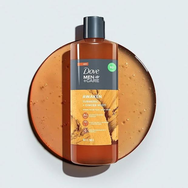 DOVE MEN + CARE Face + Body Wash For Men Awaken Turmeric + Ginger Root 18 oz 4 Count - Product Image