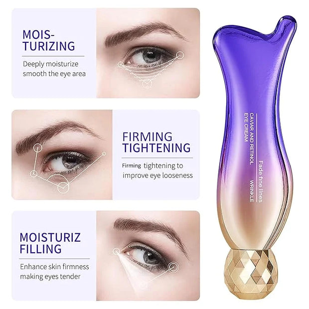 Caviar+Retinol Eye Cream for Wrinkles, 360° Massage Under Eye Cream Face and Eye Serum Firming and Lifting, Instant Hydrat...