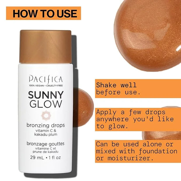 Pacifica Sunny Glow Liquid Face Bronzer Drops - Face Makeup Bronzing For Face & Cheeks for Instant Sun-Kissed Glow - Vitam...