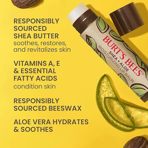 Burt's Bees Shea and Aloe Moisturizing Lip Balm, Lip Moisturizer With Responsibly Sourced Beeswax, Tint-Free, Natural Orig...