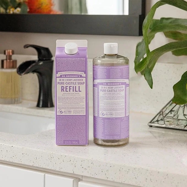 Dr. Bronner's Pure-Castile Liquid Soap Bottle & Refill Carton - Made with Regenerative Organic Certified Oils, 82% Less Pl...