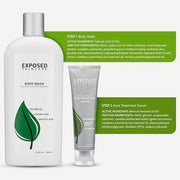 Exposed Skin Care Body Acne Kit – Dual Acne Treatment Serums + Body Wash and Exfoliating Body Cloth – Powerful System Elim...