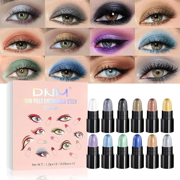 evpct 12Pcs Capsule Cream Eye Shadow Brightener Sticks Set for Eyes, Pearl White Smokey Black Gray Khaki Royal Blue Violet...