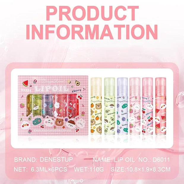 6pcs Fruit Flavored Lip Gloss Set, Roll on Lip Gloss Set Kids Lip Gloss Cute Lip Oil for Girls, Glossy and Shiny Non-Toxic...