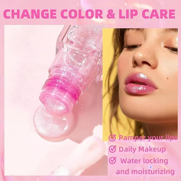 2PCS Color Changing Moisturizing Lip Glow Oil，Long Lasting Lip Glow Oil Non-sticky Warm Change Glitter Lip Tint， Tinted fo...