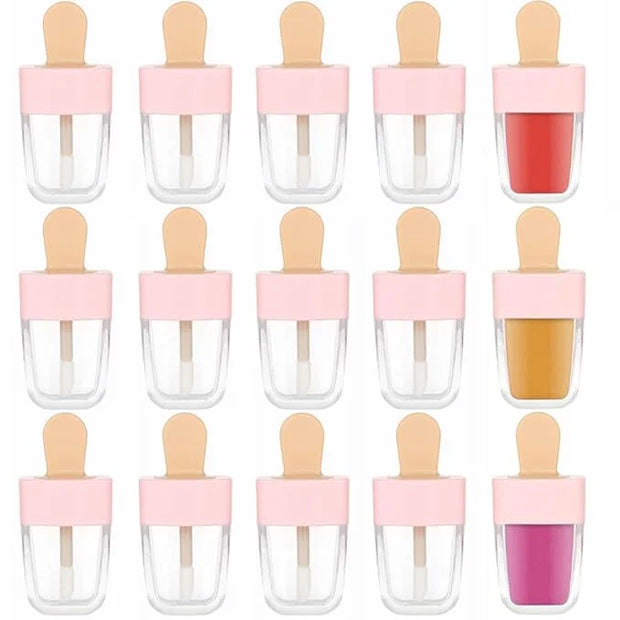 RONRONS Lip Gloss Tubes, 15 Pieces Pink Ice-cream Shaped Empty Lip Gloss Containers Cute Mini Lipgloss Tubes with Wand for...