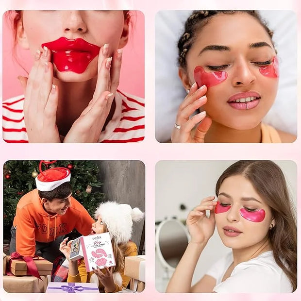 20 Pair Rose + 10 Pair Aloe Vera Under Eye Mask & Lip Mask Skincare Set, Lip Patches & Under Eye Patches for Puffy Eyes, D...