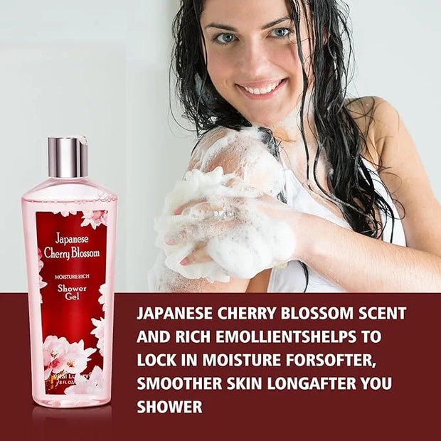Japanese Cherry Blossom Shower Gel and Body Cream Set - Nourishing and Moisturizing Daily Skincare - 8 fl.oz / 236mL Each,...