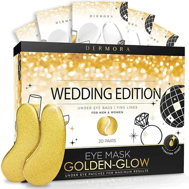 DERMORA Wedding-Themed Eye Mask (20 Pairs), Golden Under Eye Patches - Rejuvenating Treatment for Dark Circles, Puffy Eyes...