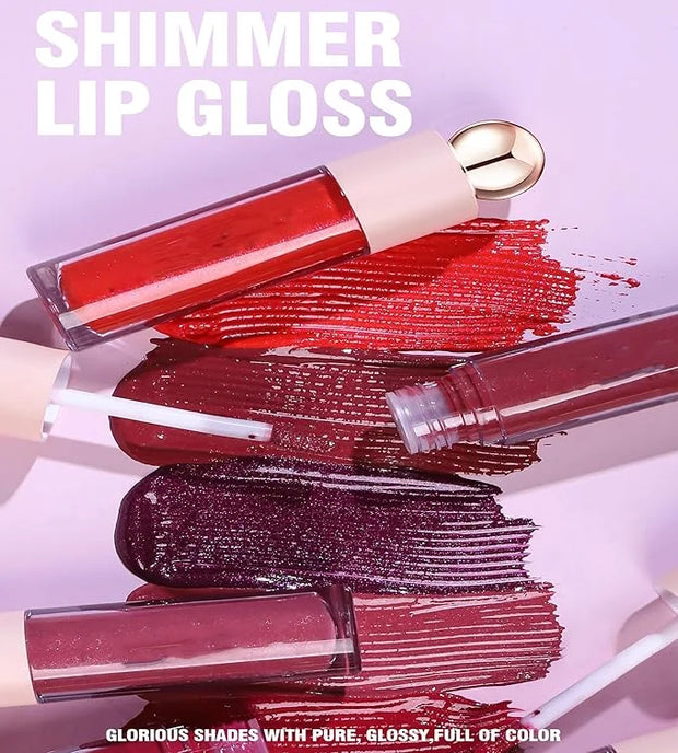 Shimmer Gloss Lipstick, Slicks Lip Gloss Diamond Shiny Pink Dark Red Purple Glitter Sparkly Glossy Shimmer Waterproof Girl...