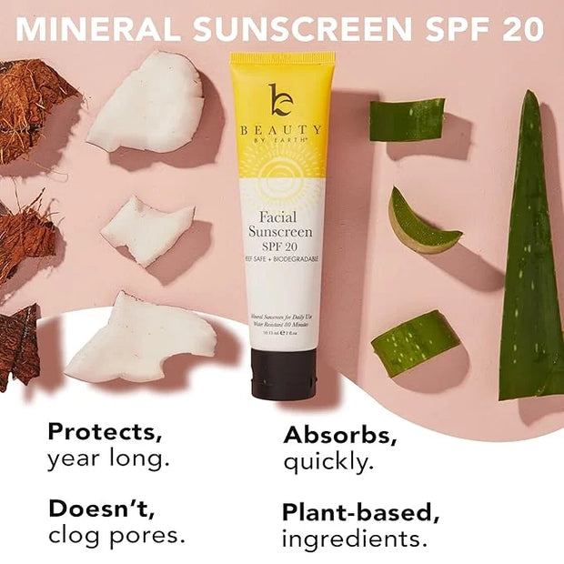 Face Sunscreen SPF 20 - Mineral Sunscreen Face, Reef Friendly Sunscreen With Natural & Organic Ingredients, Biodegradable ...