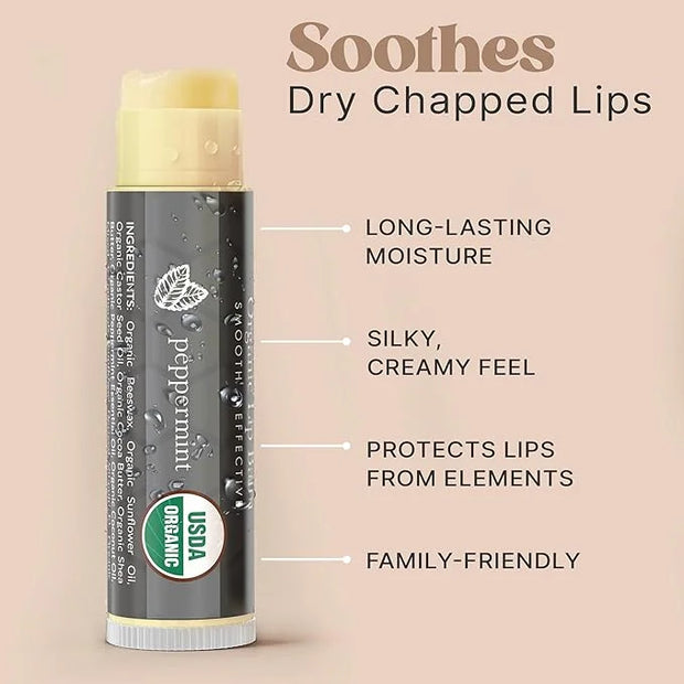 USDA Organic Peppermint Lip Balm - USA Made with Natural Ingredients, Chapstick for Dry Lips, Birthday Gifts for Her & Him...