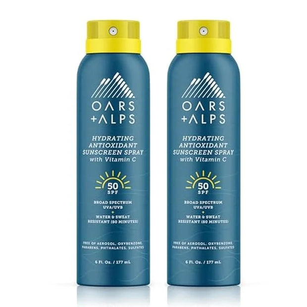 Oars + Alps Sunscreen Spray for Face & Body, SPF 50 Spray Sunscreen Infused with Vitamin C & Antioxidants, No White Residu...