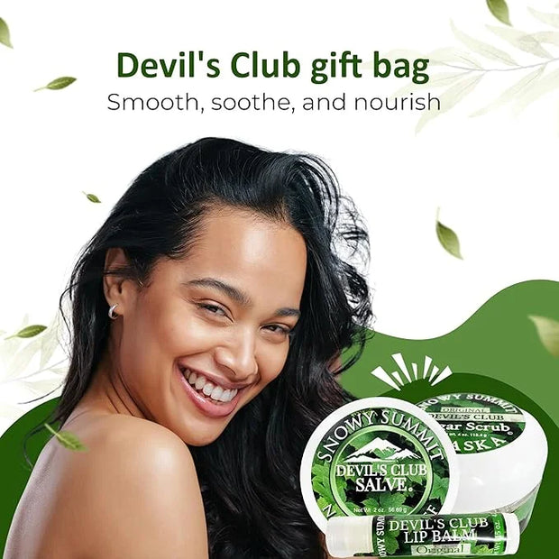 Snowy Summit's 3-Pc Devil's Club Gift Bag Set – Includes All-Natural Handcrafted Salve, Revitalizing Sugar Scrub, and Mois...