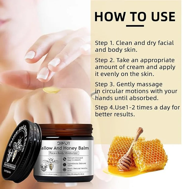 Tallow and Honey Balm for Skin Honey Butter Face & Body Cream For Skin Firming & Hydrating Balm Skin Care Tallow Face Mois...