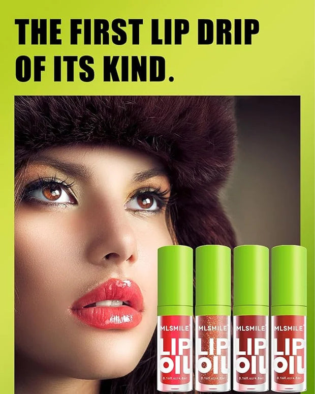 4 Colors Lip Oil Lip Glaze Set,Hydrating Tinted Plumping Lip Gloss,Shiny Glow Reviver Lip Care Oil,Longlasting Non-sticky ...