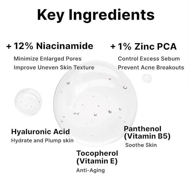 12% Niacinamide Serum with 1% Zinc PCA, Pore Minimizer for Face, Control Excess Oil and Sebum, Improve Uneven Skin Tone, D...
