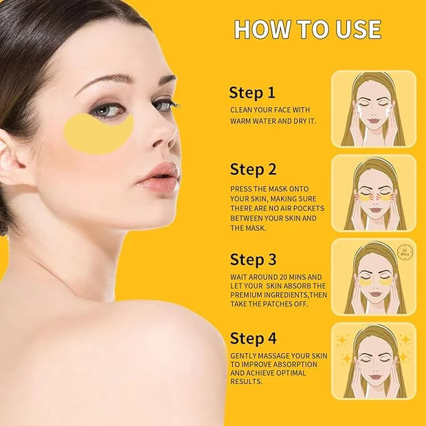 24K Gold Eye Masks for Dark Circles and Puffiness 70PCS, Under Eye Patches for Puffy Eyes Treatment, Under Eye Mask w/Caff...