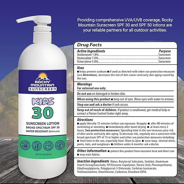 KIDS Rocky Mountain Sunscreen Broad Spectrum | UVA/UVB Protection | Hawaii 104 Reef Act Compliant (Oxybenzone & Octinoxate...