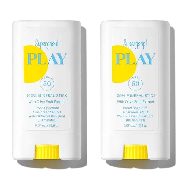 Supergoop! PLAY 100% Mineral Stick SPF 50 - Pack of 2, 0.67 oz - On-the-Go Broad Spectrum Face Sunscreen For Sensitive Ski...