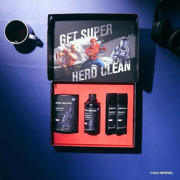 Every Man Jack Black Panther Body Set - Perfect for Every Guy & Marvel-Lover - Bath and Body Marvel Gift Set with Clean In...