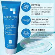 Andalou Naturals Daily Shade Face Sunscreen, SPF 30 Zinc Oxide Mineral Sunscreen, Sun + Pollution Defense Face Lotion, Hel...