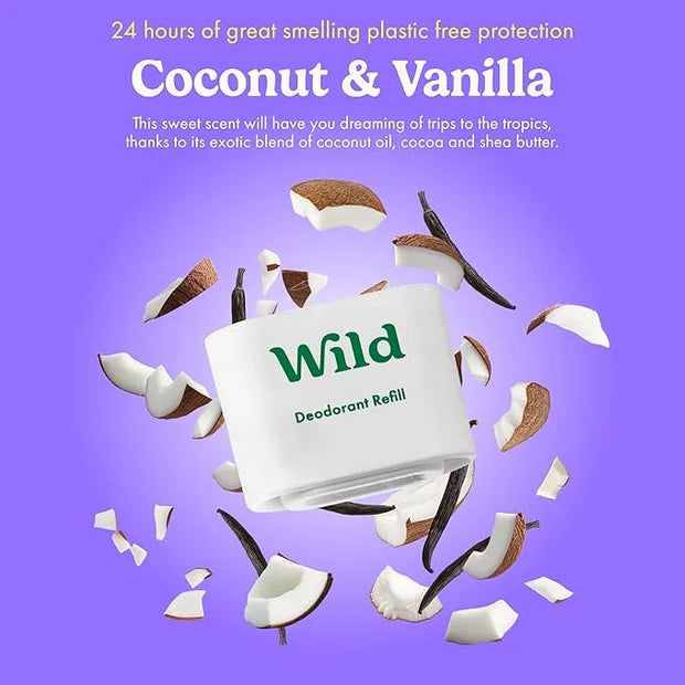 Wild - Refillable Deodorant - Coconut & Vanilla Refill Trio Pack - Vegan - Aluminum Free - Long Lasting Protection - 3 Pac...