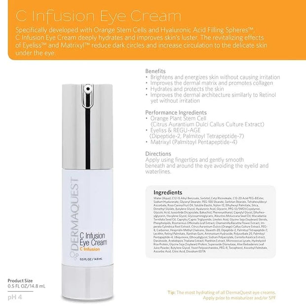 DermaQuest C Infusion Hydrating Revitalizing Eye Cream - Eye Bags Reducer, Eye Puffiness Treatment & Under Eye Cream For D...