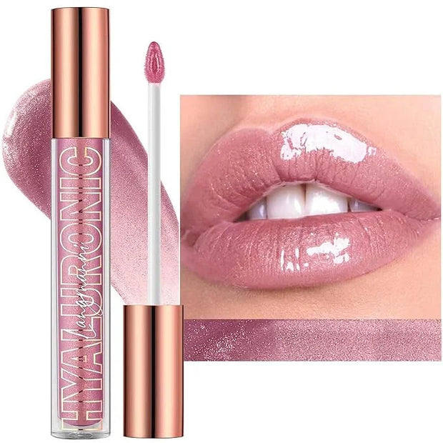 Pink Lip Gloss Makeup Plumping Glitter Lip Gloss for Girls Women Lip Plumping Tinted Lipgloss High Pigment Plumper Long La...