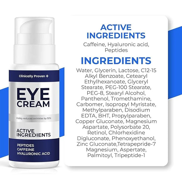 Under Eye Cream for Puffiness and Bags Under Eyes, Eye Bags Treatment for Men & Women - Anti Wrinkle Cream for Dark Circle...