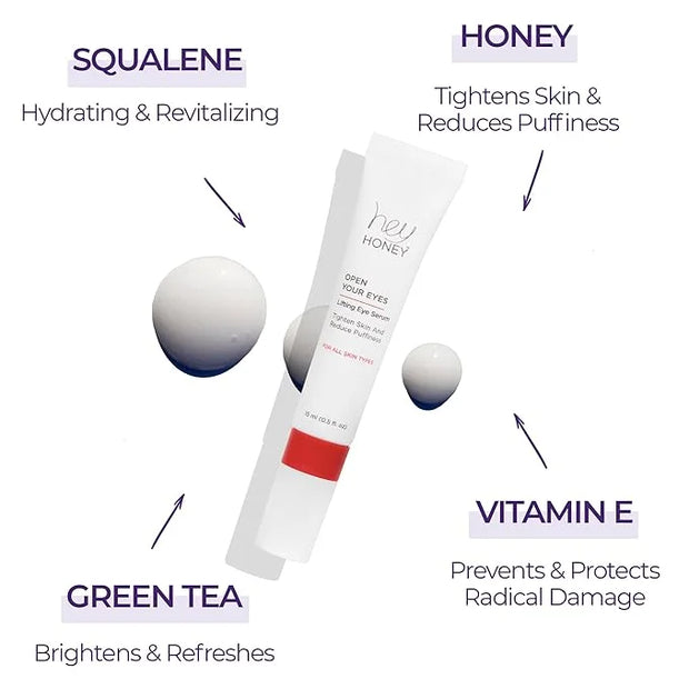 Hey Honey Open Your Eyes Lifting Eye Serum | Under Eye Cream for Dark Circles & Puffiness | Around The Eyes Hydration | Su...