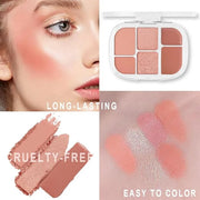 6-in-1 Cream & Powder Makeup Palette – Blush Highlighter & Eyeshadow, Matte & Shimmer Nude Tones, Travel-Friendly Compact ...
